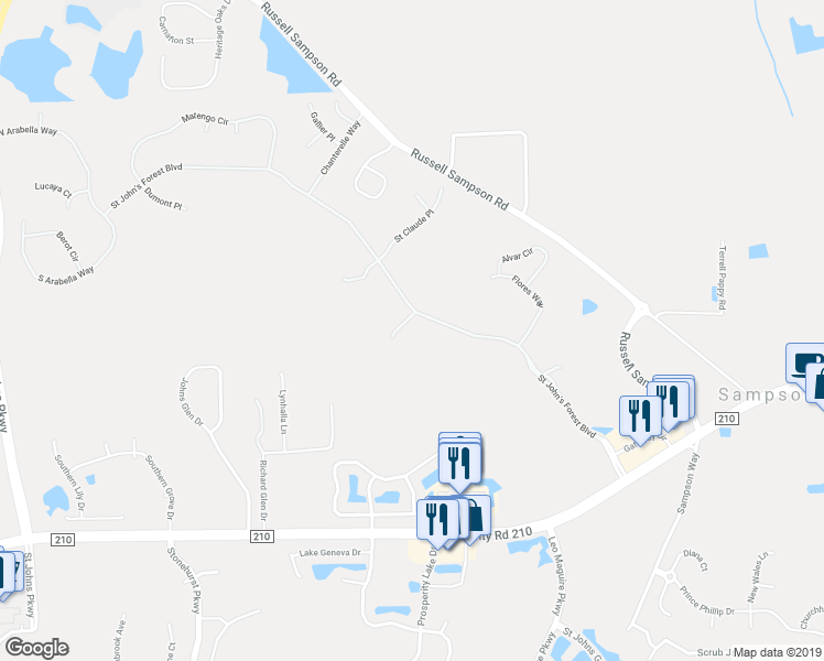 map of restaurants, bars, coffee shops, grocery stores, and more near 404 Labarre Court in Jacksonville