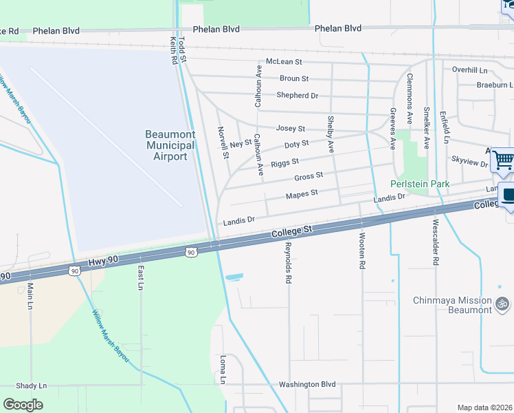 map of restaurants, bars, coffee shops, grocery stores, and more near 9610 Mapes Street in Beaumont