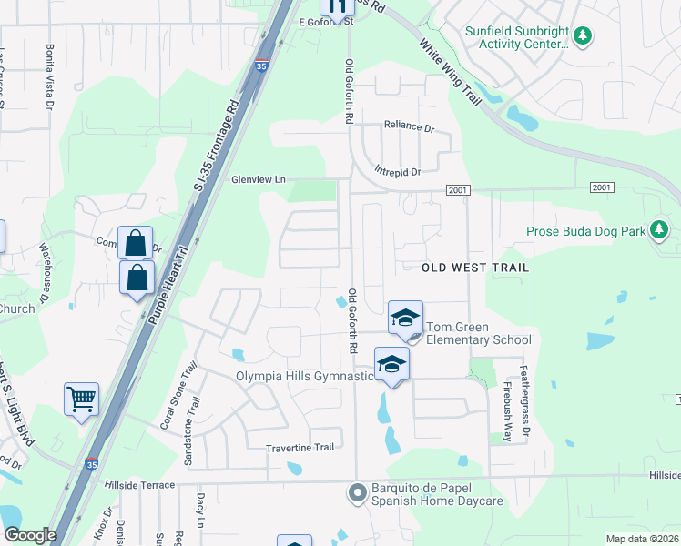 map of restaurants, bars, coffee shops, grocery stores, and more near 1390 Stone Rim Loop in Buda