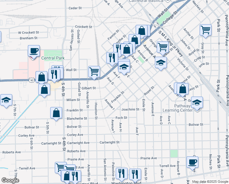 map of restaurants, bars, coffee shops, grocery stores, and more near 2008 Milam Street in Beaumont
