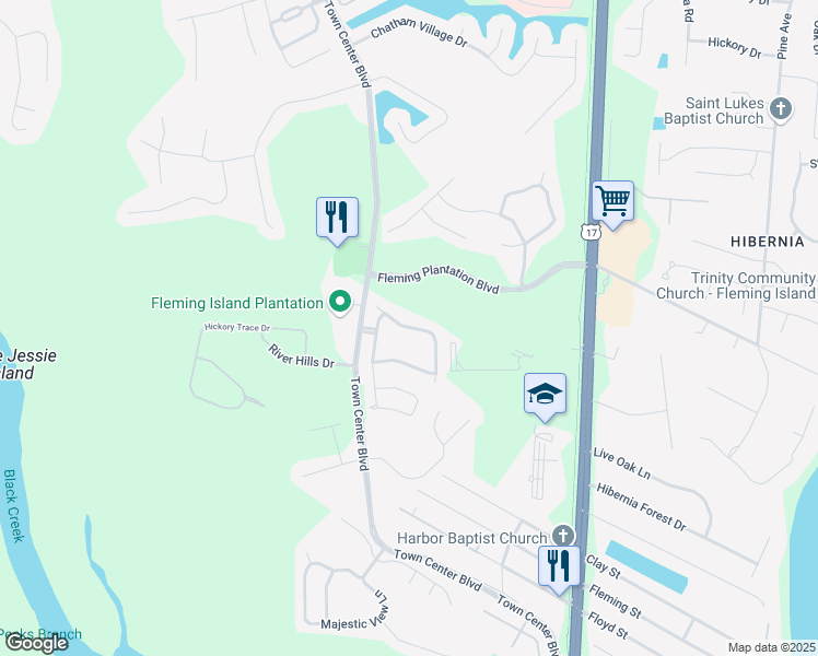 map of restaurants, bars, coffee shops, grocery stores, and more near 1535D Vineland Circle in Fleming Island