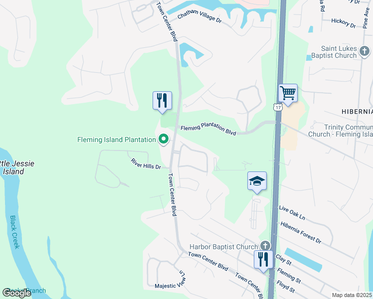 map of restaurants, bars, coffee shops, grocery stores, and more near 1520 Vineland Circle in Fleming Island