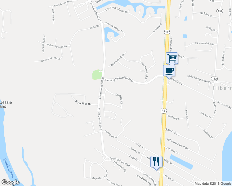 map of restaurants, bars, coffee shops, grocery stores, and more near 1545A Vineland Circle in Fleming Island