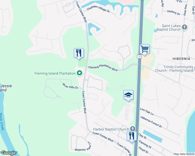 map of restaurants, bars, coffee shops, grocery stores, and more near 1545A Vineland Circle in Fleming Island