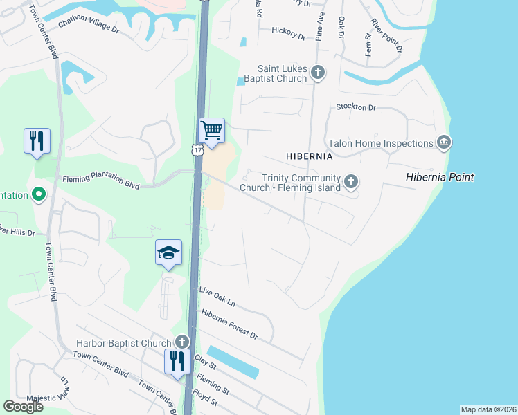 map of restaurants, bars, coffee shops, grocery stores, and more near 770 Hibernia Road in Fleming Island