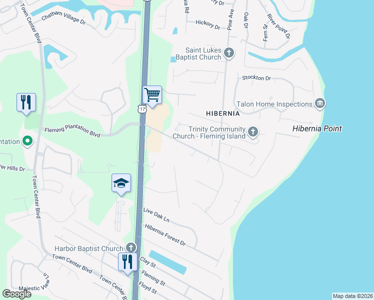 map of restaurants, bars, coffee shops, grocery stores, and more near 770 Hibernia Road in Fleming Island