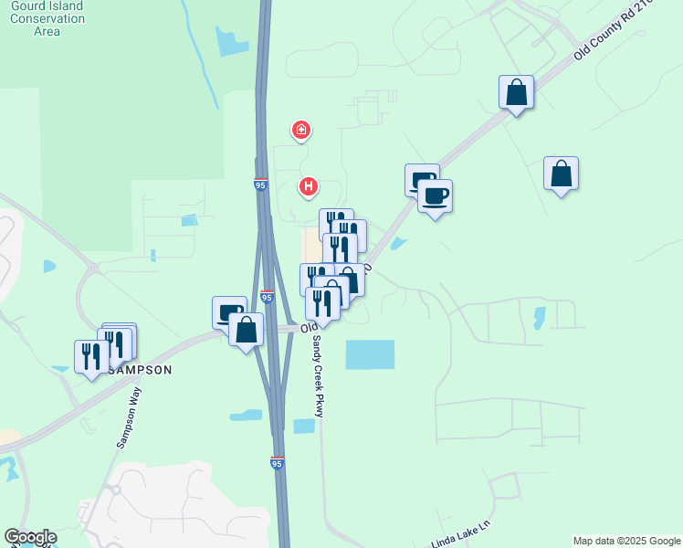 map of restaurants, bars, coffee shops, grocery stores, and more near 45 Fountains Avenue North in Saint Johns