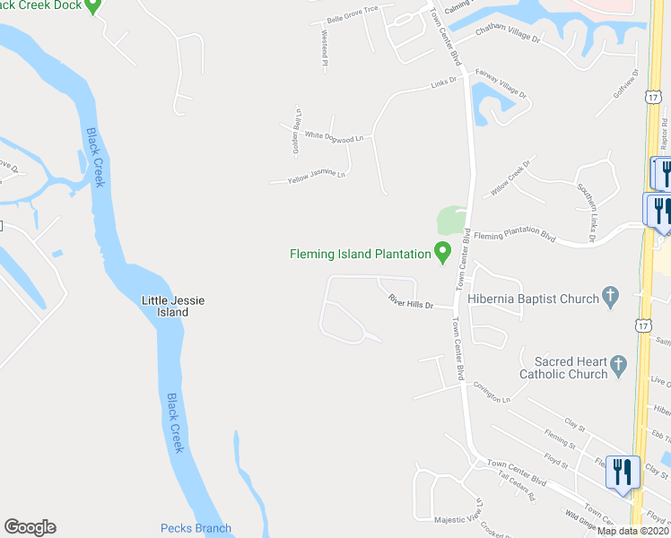 map of restaurants, bars, coffee shops, grocery stores, and more near 1878 Hickory Trace Drive in Fleming Island