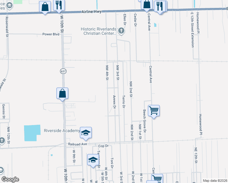 map of restaurants, bars, coffee shops, grocery stores, and more near 284 Northwest 4th Street in Reserve