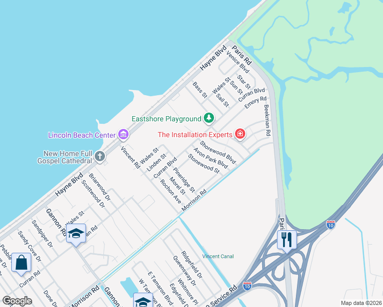 map of restaurants, bars, coffee shops, grocery stores, and more near 7691 Stonewood Street in New Orleans