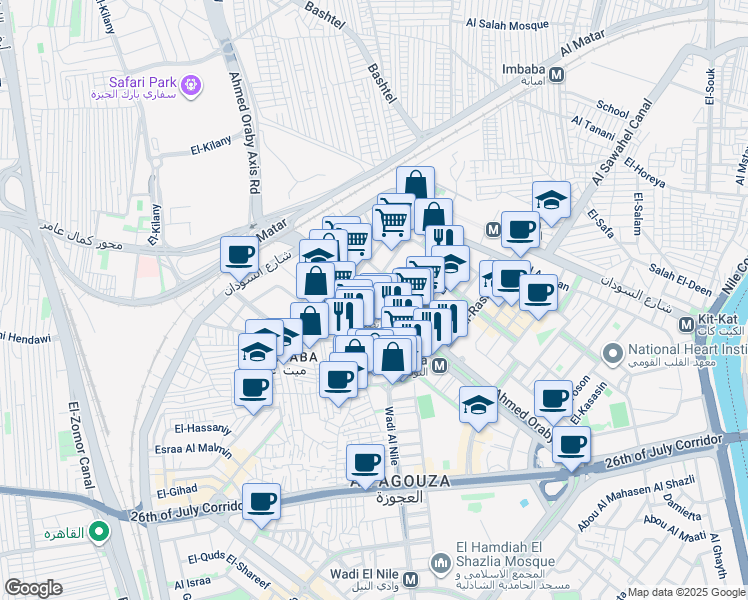 map of restaurants, bars, coffee shops, grocery stores, and more near Ahmed Oraby in Agouza