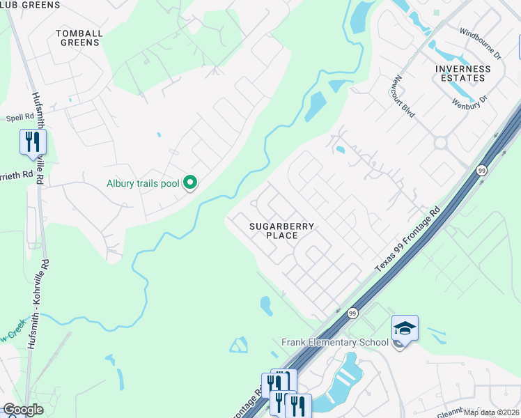 map of restaurants, bars, coffee shops, grocery stores, and more near 21426 Berry Ridge Lane in Tomball
