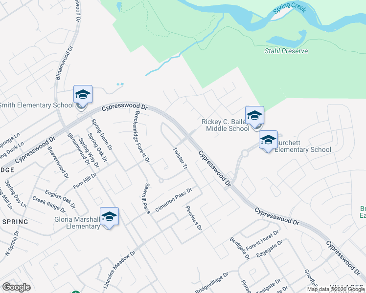 map of restaurants, bars, coffee shops, grocery stores, and more near 3406 Falcon Trail Court in Spring