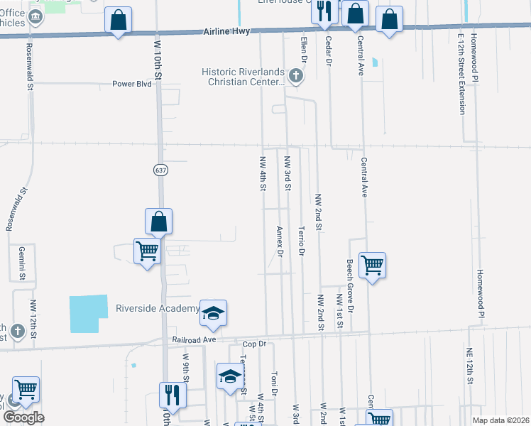map of restaurants, bars, coffee shops, grocery stores, and more near 284 Northwest 4th Street in Reserve