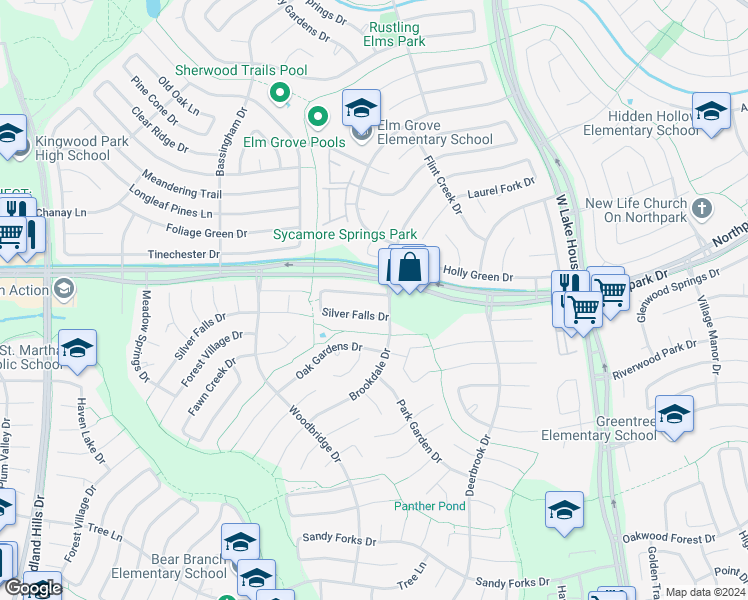 map of restaurants, bars, coffee shops, grocery stores, and more near 2918 Golden Leaf Drive in Humble
