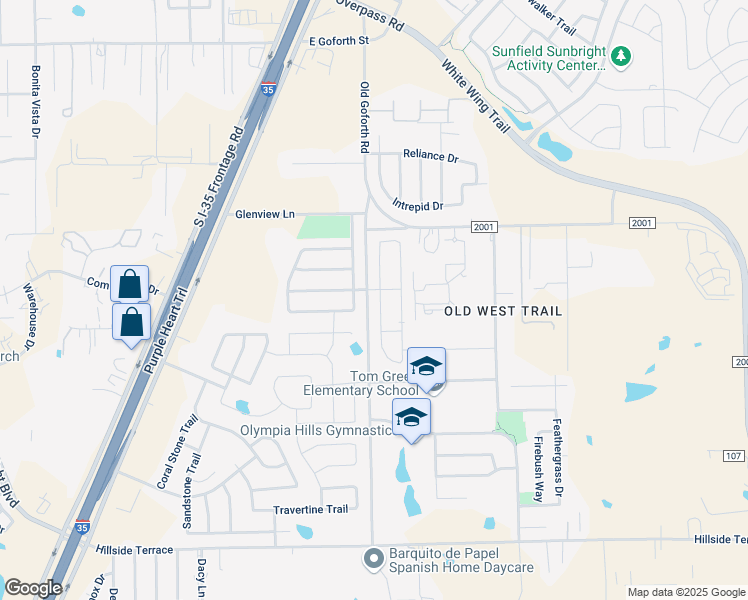 map of restaurants, bars, coffee shops, grocery stores, and more near 774 Bridgestone Way in Buda