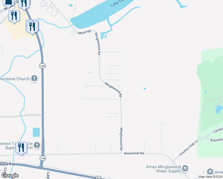 map of restaurants, bars, coffee shops, grocery stores, and more near 1001 Minglewood Road in Liberty