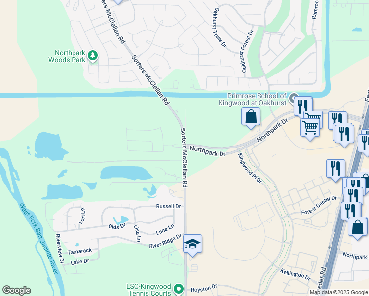 map of restaurants, bars, coffee shops, grocery stores, and more near 26300 Sorters McClellan Road in Montgomery County