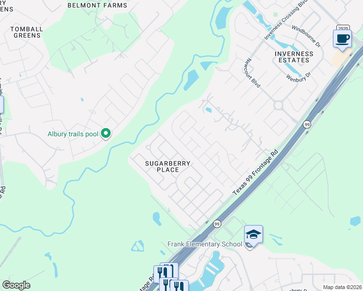 map of restaurants, bars, coffee shops, grocery stores, and more near 21235 Sugarbridge Lane in Tomball