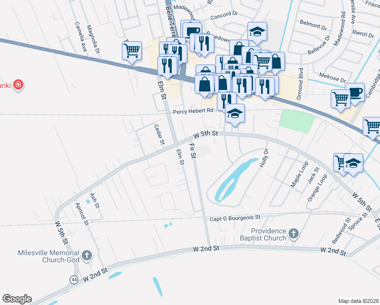 map of restaurants, bars, coffee shops, grocery stores, and more near 407 Fir Street in LaPlace