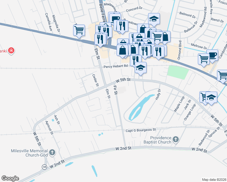 map of restaurants, bars, coffee shops, grocery stores, and more near 407 Fir Street in LaPlace