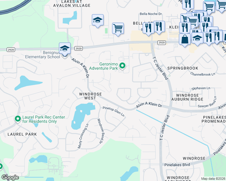 map of restaurants, bars, coffee shops, grocery stores, and more near 6803 Autumn Rain Lane in Spring