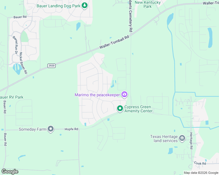 map of restaurants, bars, coffee shops, grocery stores, and more near Hopfe Road in Tomball