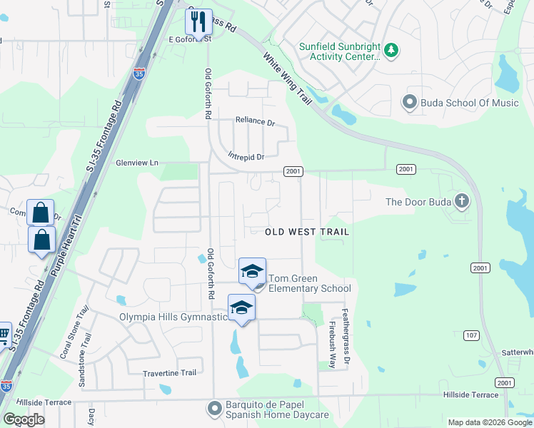 map of restaurants, bars, coffee shops, grocery stores, and more near 950 Farm to Market Road 2001 in Buda