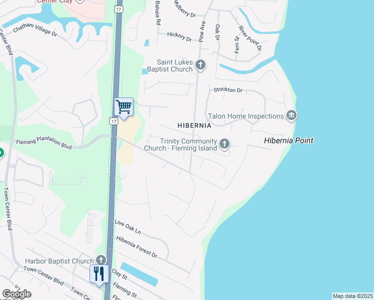 map of restaurants, bars, coffee shops, grocery stores, and more near 2677 Margot Court in Fleming Island