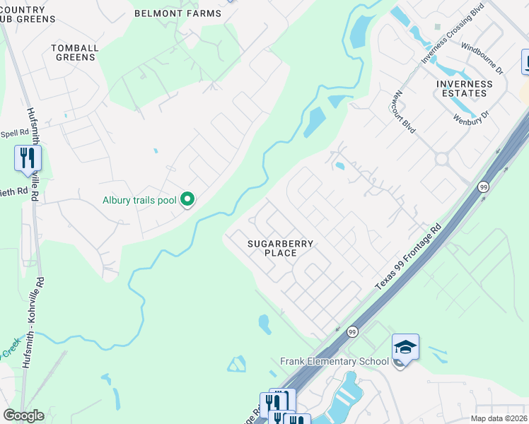 map of restaurants, bars, coffee shops, grocery stores, and more near 21426 Berry Ridge Lane in Tomball