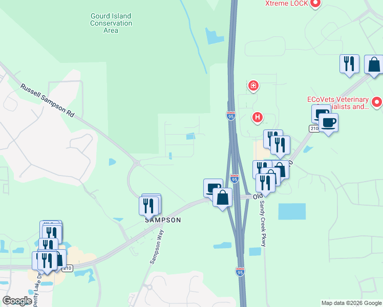 map of restaurants, bars, coffee shops, grocery stores, and more near 10130 Terrell Pappy Road in Jacksonville