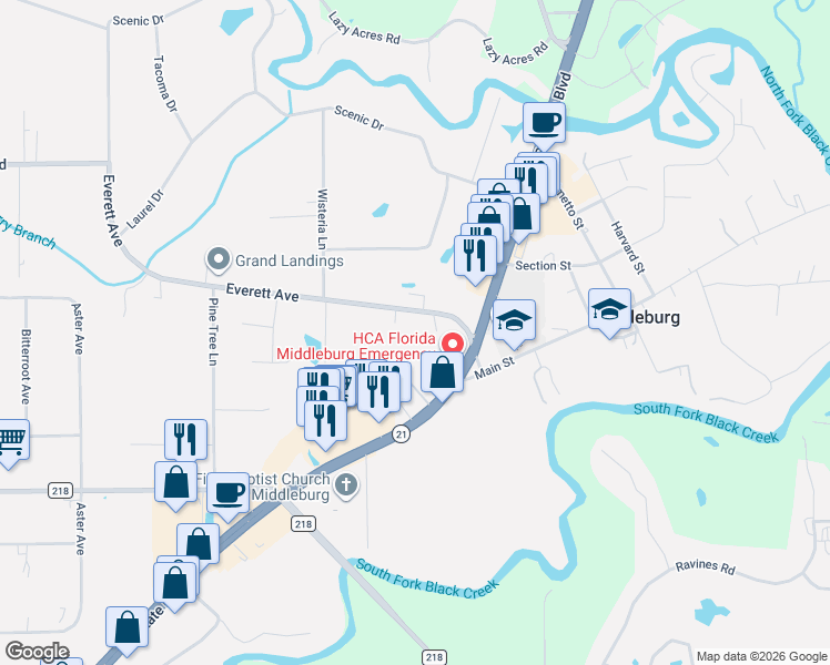 map of restaurants, bars, coffee shops, grocery stores, and more near 4022 Everett Avenue in Middleburg