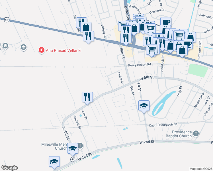 map of restaurants, bars, coffee shops, grocery stores, and more near 2085 Cypress Street in LaPlace