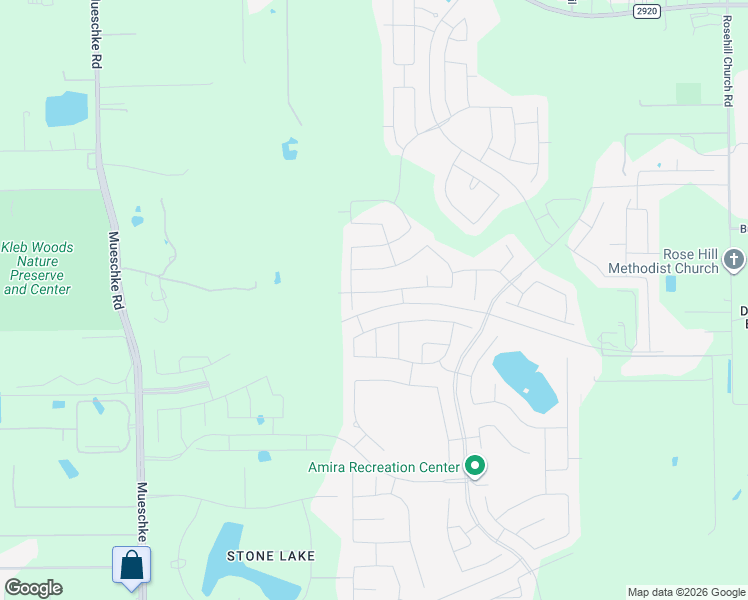 map of restaurants, bars, coffee shops, grocery stores, and more near Rosehill Reserve Drive in Tomball