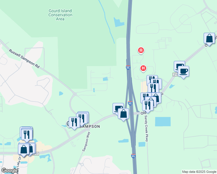 map of restaurants, bars, coffee shops, grocery stores, and more near 10180 Terrell Pappy Road in Jacksonville