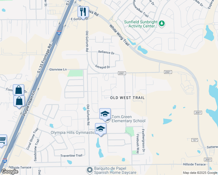 map of restaurants, bars, coffee shops, grocery stores, and more near 896 Farm to Market Road 2001 in Buda