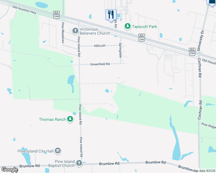 map of restaurants, bars, coffee shops, grocery stores, and more near 35505 Windmill Road in Prairie View