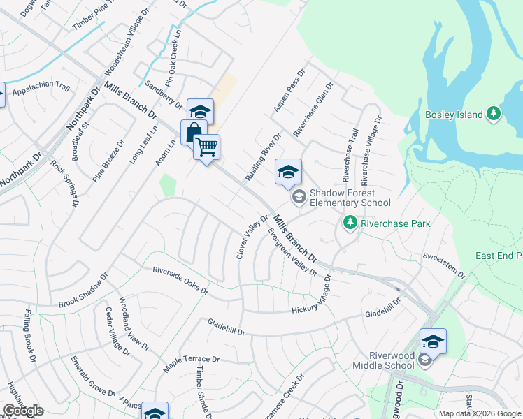 map of restaurants, bars, coffee shops, grocery stores, and more near 2501 Sandy Lodge Court in Houston