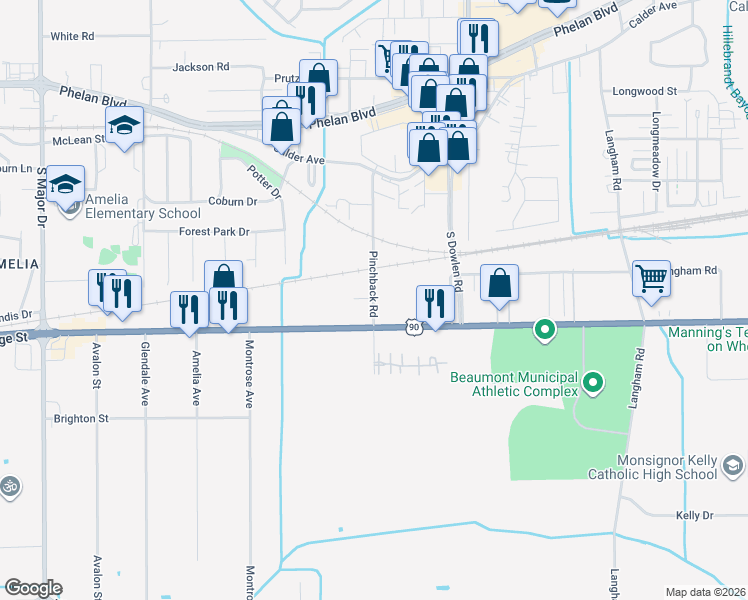 map of restaurants, bars, coffee shops, grocery stores, and more near in Beaumont