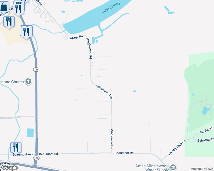 map of restaurants, bars, coffee shops, grocery stores, and more near 210 Chesson Lane in Liberty