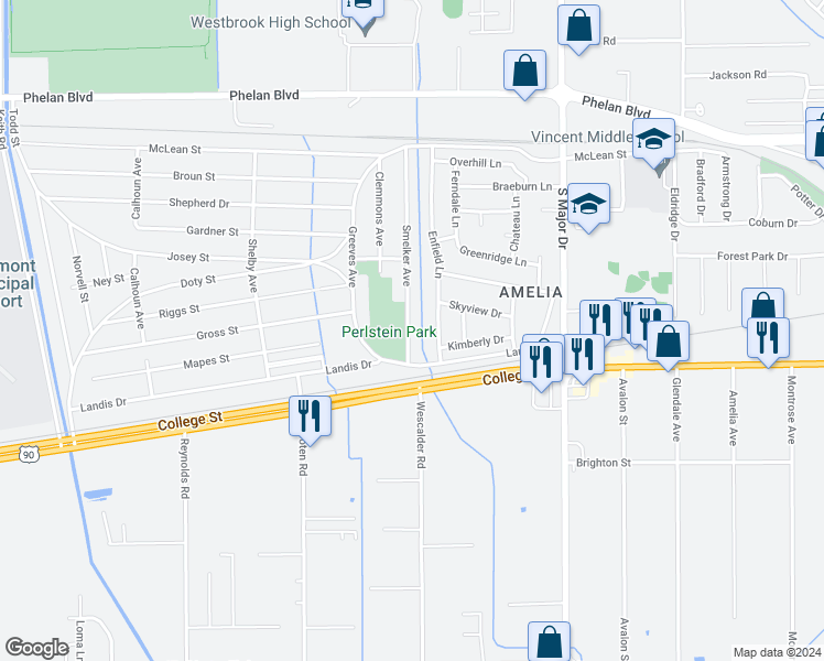 map of restaurants, bars, coffee shops, grocery stores, and more near 825 Smelker Avenue in Beaumont