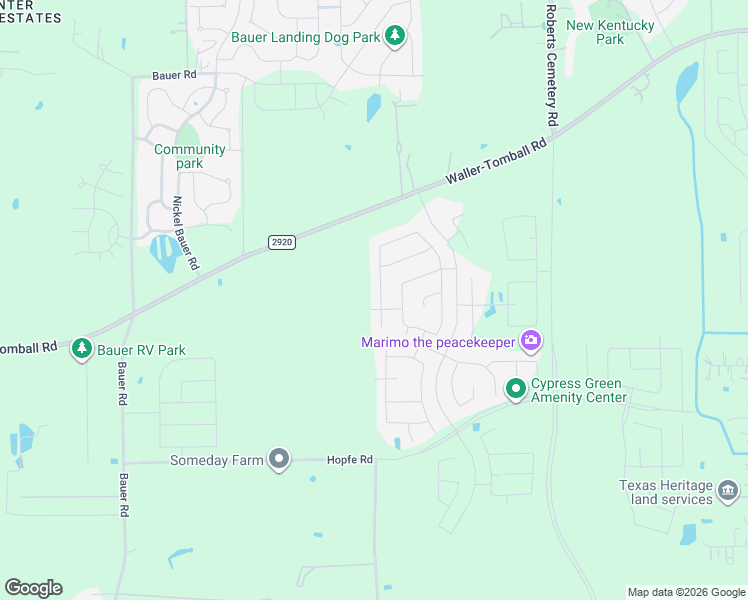 map of restaurants, bars, coffee shops, grocery stores, and more near Hopfe Road in Tomball