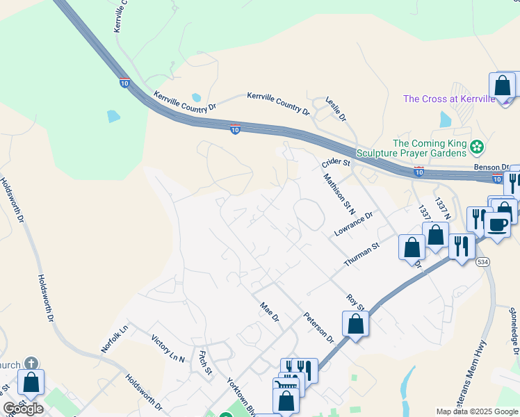 map of restaurants, bars, coffee shops, grocery stores, and more near 1802 Jonas Drive in Kerrville