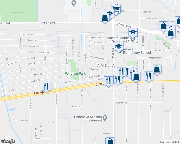 map of restaurants, bars, coffee shops, grocery stores, and more near 680 Lee Ann Lane in Beaumont