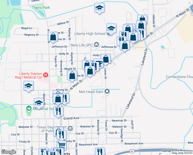 map of restaurants, bars, coffee shops, grocery stores, and more near 1011 Lynnwood Avenue in Liberty