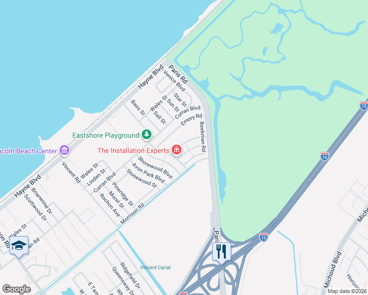 map of restaurants, bars, coffee shops, grocery stores, and more near 14528 Duane Road in New Orleans