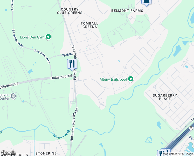 map of restaurants, bars, coffee shops, grocery stores, and more near 11018 Albury Park Ln in Tomball