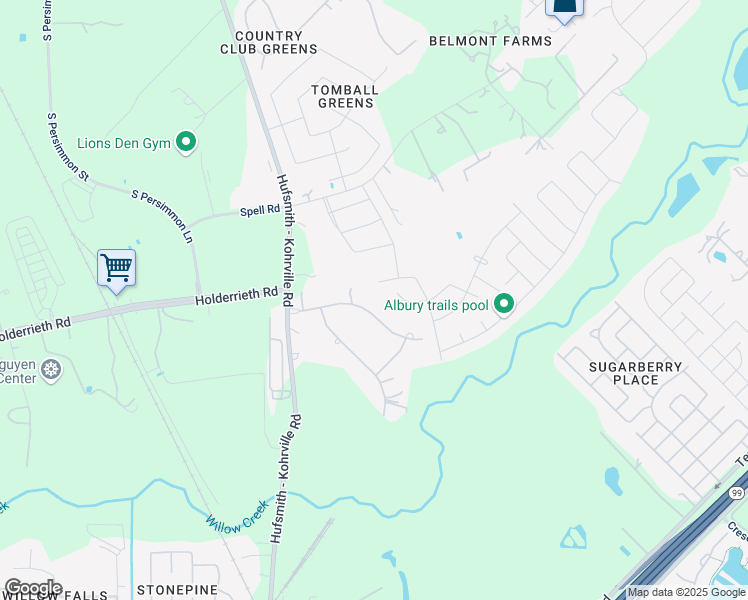 map of restaurants, bars, coffee shops, grocery stores, and more near 11018 Albury Park Lane in Tomball