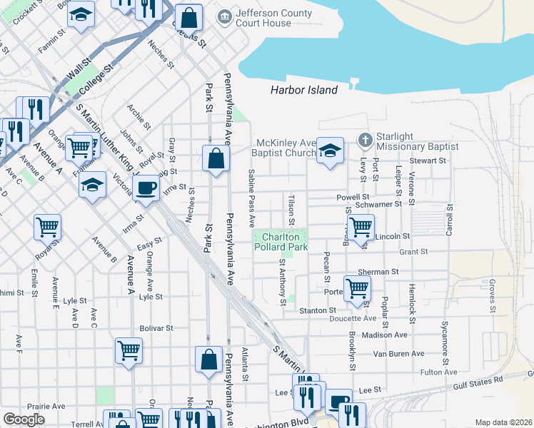 map of restaurants, bars, coffee shops, grocery stores, and more near 1908 Turon Street in Beaumont