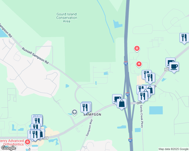 map of restaurants, bars, coffee shops, grocery stores, and more near 10165A Terrell Pappy Road in Saint Johns